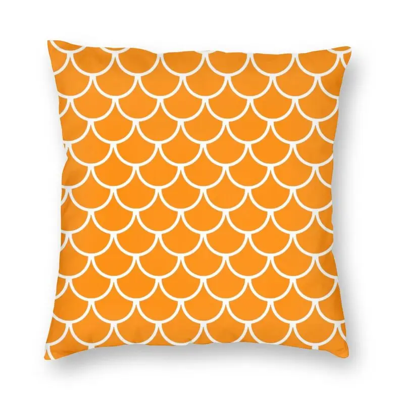 

Orange Mermaid Fish Scales Square Pillow Cover Home Decorative Cushion Cover Polyester Throw Pillow for Sofa Double-sided Print