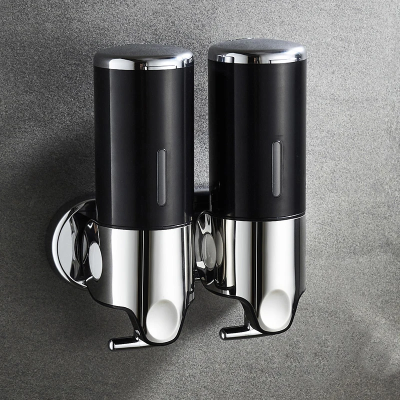 Black 1000ml Luxury 1500ml SoapDispenser Wall Mount 3 Heads ABS Electroplated Shampoo Dispenser Punch Selection for Bathroom Accessories - Цвет: Black 1000ml