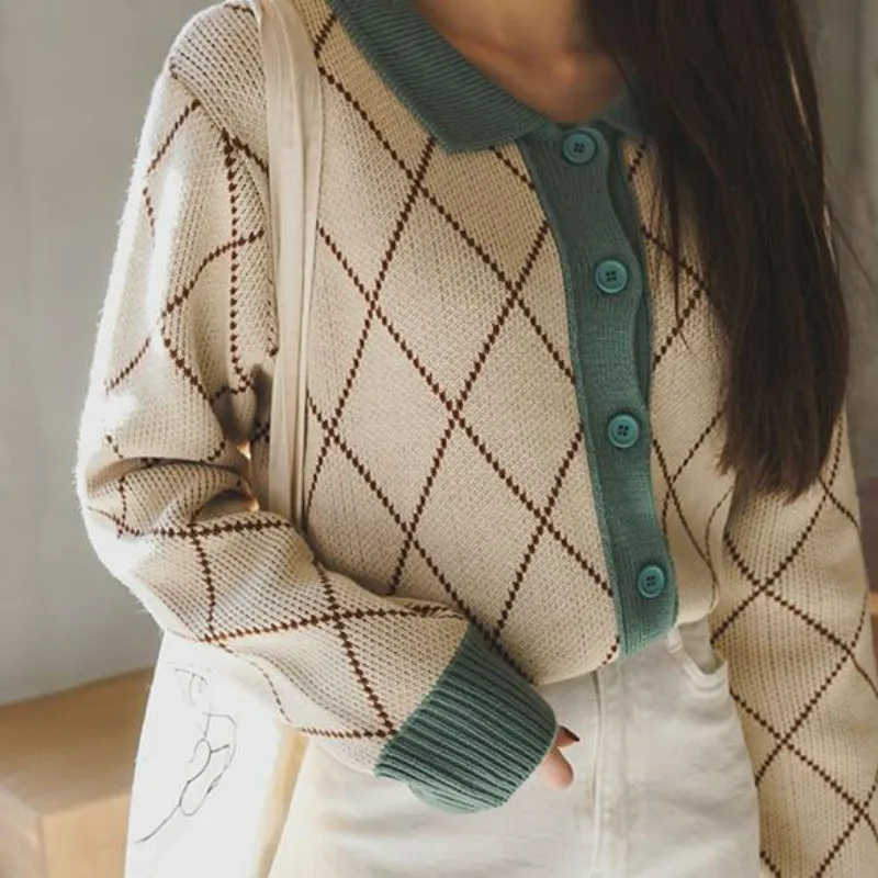 Женская обувь Сезон осень-зима с узором &quotромбиками&quot и свитер пальто вязаное