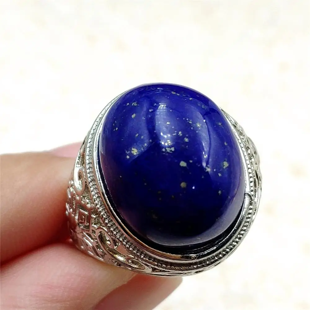 

Genuine Natural Royal Blue Lapis Lazuli Ring 17x14mm Adjustable Oval 925 Sterling Silver Lapis Lazuli Bead Ring AAAAA