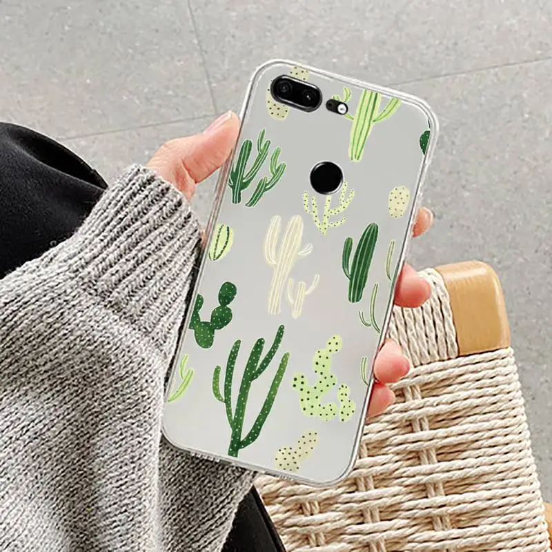 Чехол для телефона прозрачный с милым мультяшным рисунком кактуса 0 Huawei Nine e 6 5 4 3 2