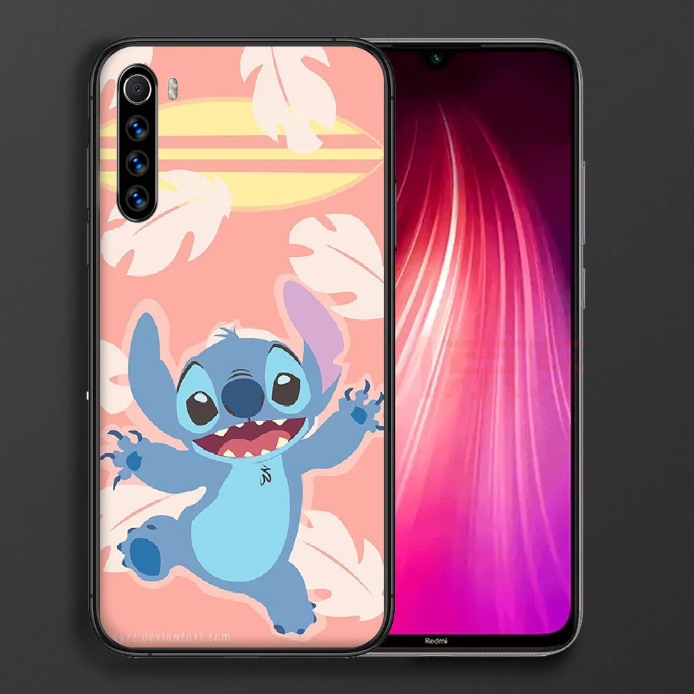 

Cartoon Cute Stitchs Blue Phone Case For Xiaomi Redmi Note 7 8 8T 9 9S 4X 7 7A 9A K30 Pro Ultra black Bumper Pretty Coque 3D