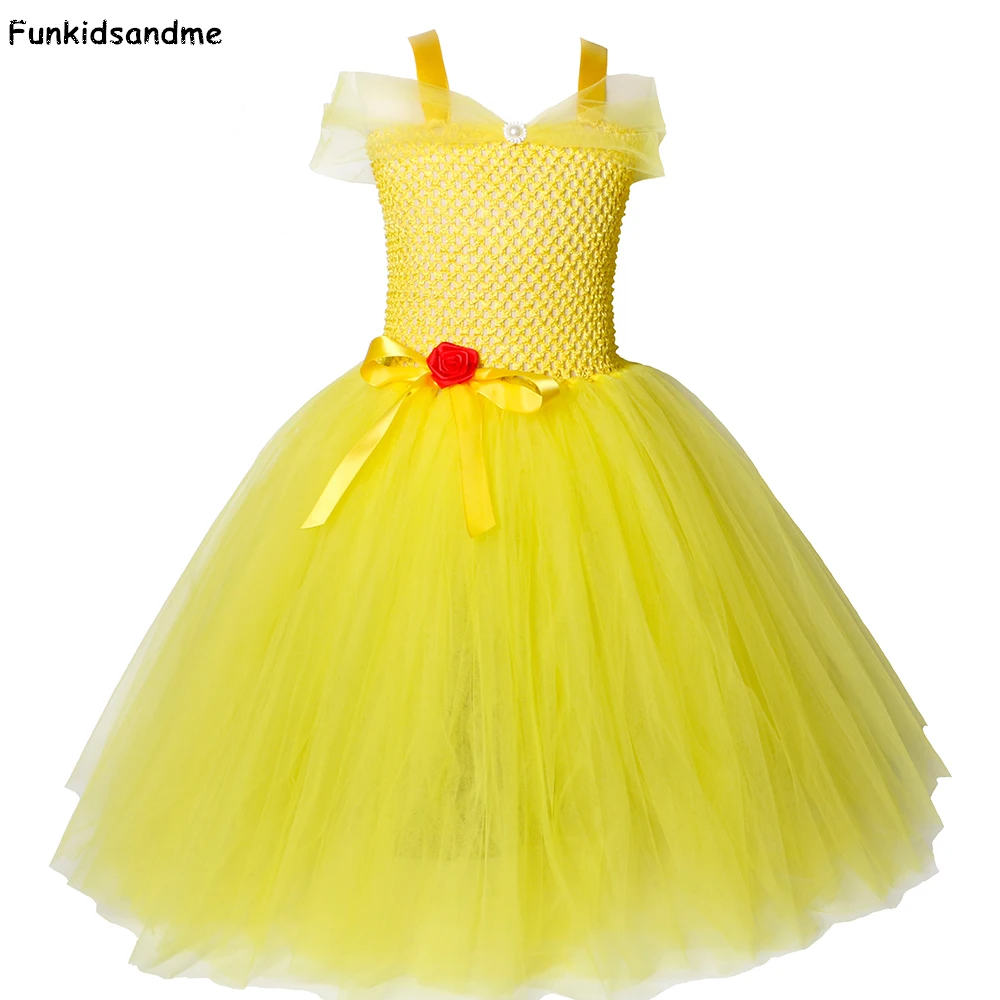 Girls Belle Princess Tutu Dress Tulle Girl Fancy Christmas Halloween Party Kids Beauty and The Beast Cosplay Costume | Детская одежда и