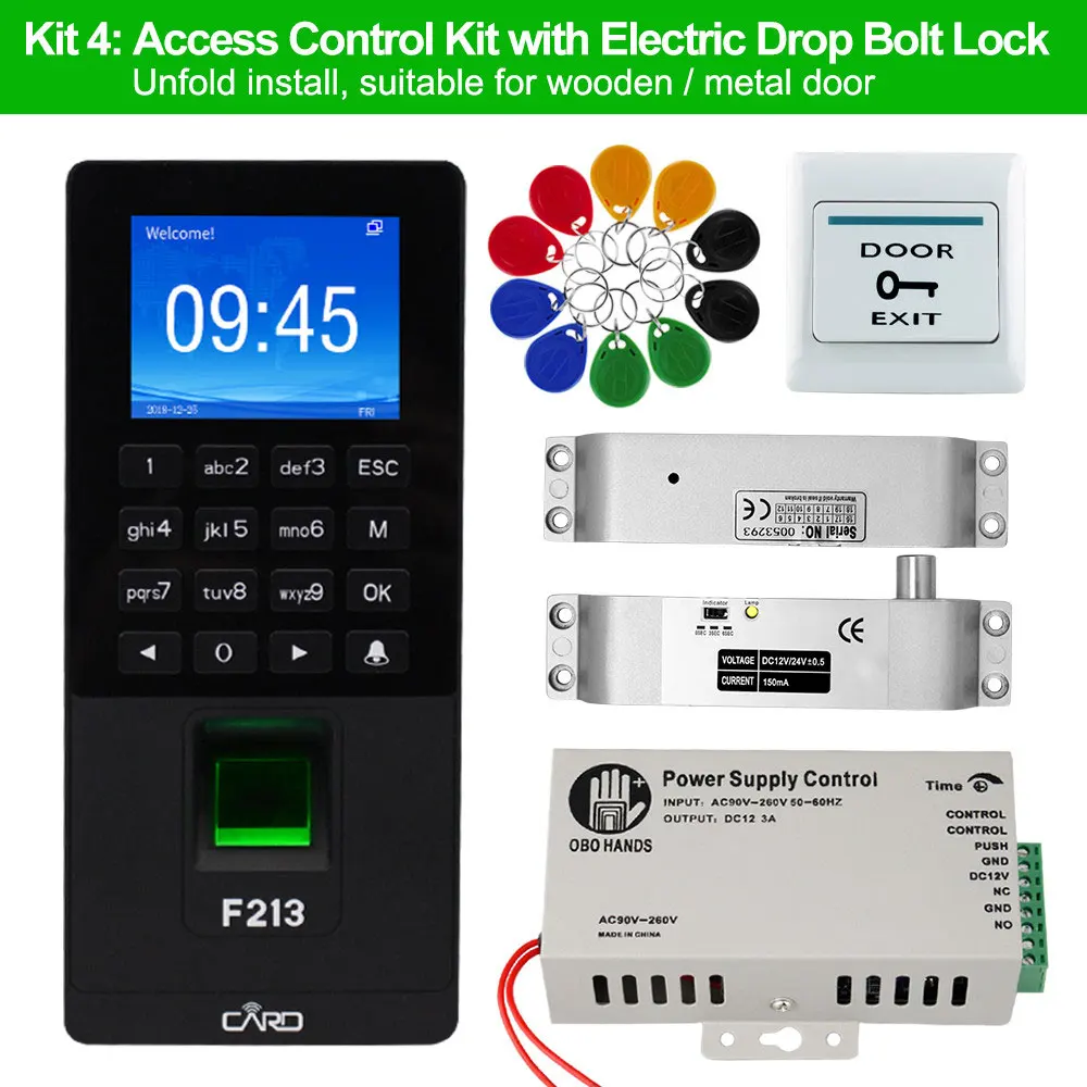 Kit4 RFID Клавиатура TCP/IP/usb-устройство для считывания отпечатков пальцев система контроля доступа двери биометрическое программное обеспечение DIY Электронный магнитный замок ударный болт замки - Цвет: Kit4