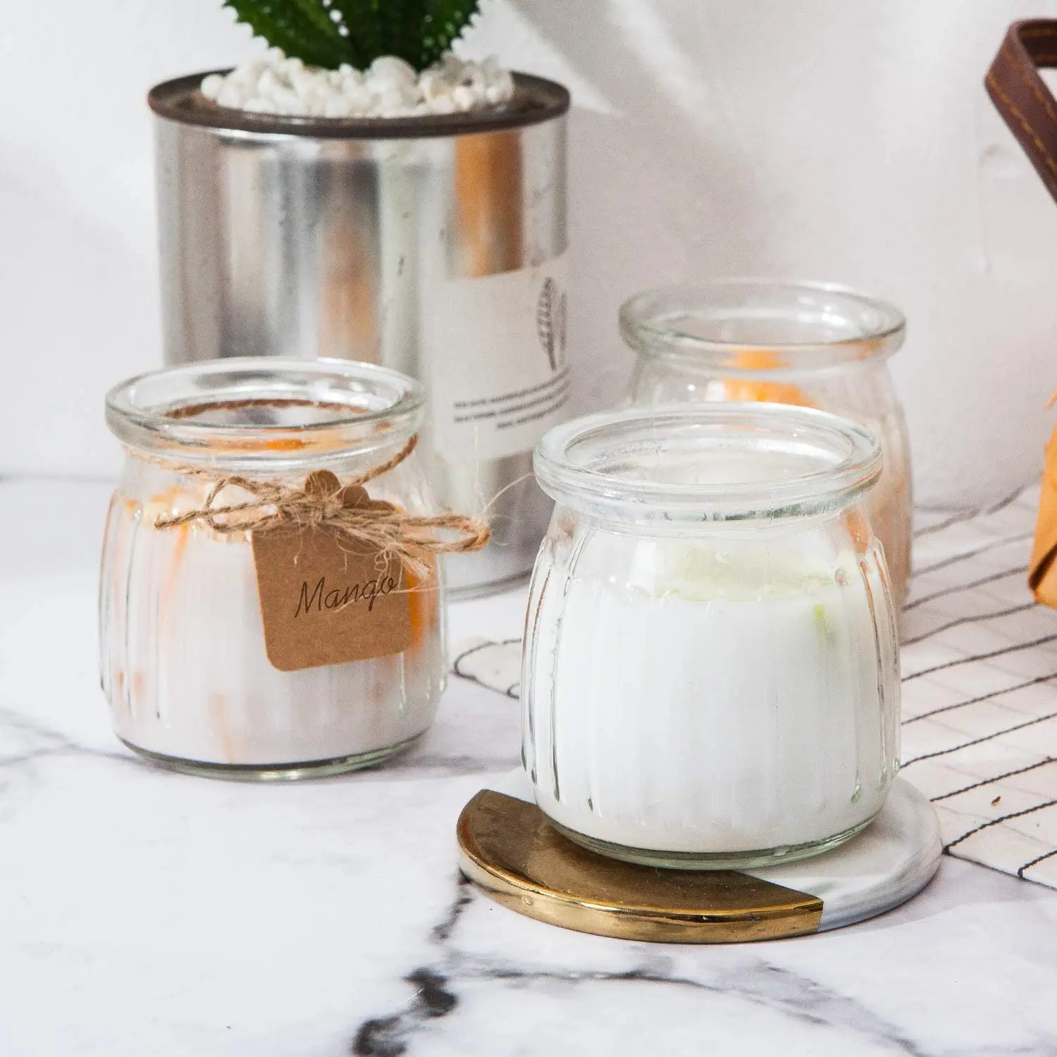 Стеклянные банки для йогурта с полиэтиленовыми крышками стеклянные пудинга