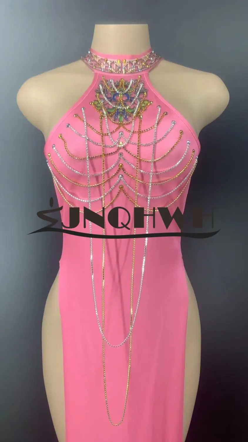 

2020 New women pink Beading Sexy Club Turtleneck Sleeveless Celebrity Evening Party Bandage Dresses wholesale