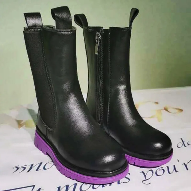 

Spring Autumn New Korean Fashion Boys Girls Zippers British Style Martin Boots Middle Childrens Thick-soled Short Boots 26-36