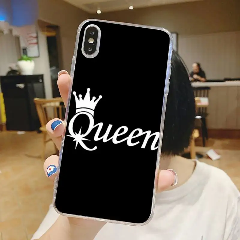 

King Queen Crown Phone Case Transparent for iPhone 6 7 8 11 12 s mini pro X XS XR MAX Plus