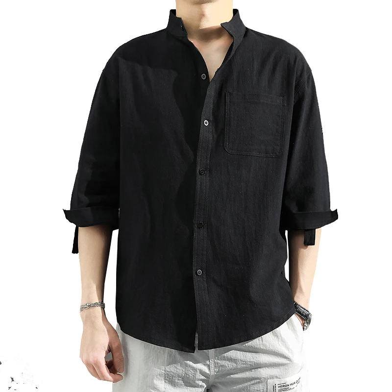 

New Single Breasted Slim Fit Men's Long Sleeve Shirt Casual Linen Cotton Dress Shirts