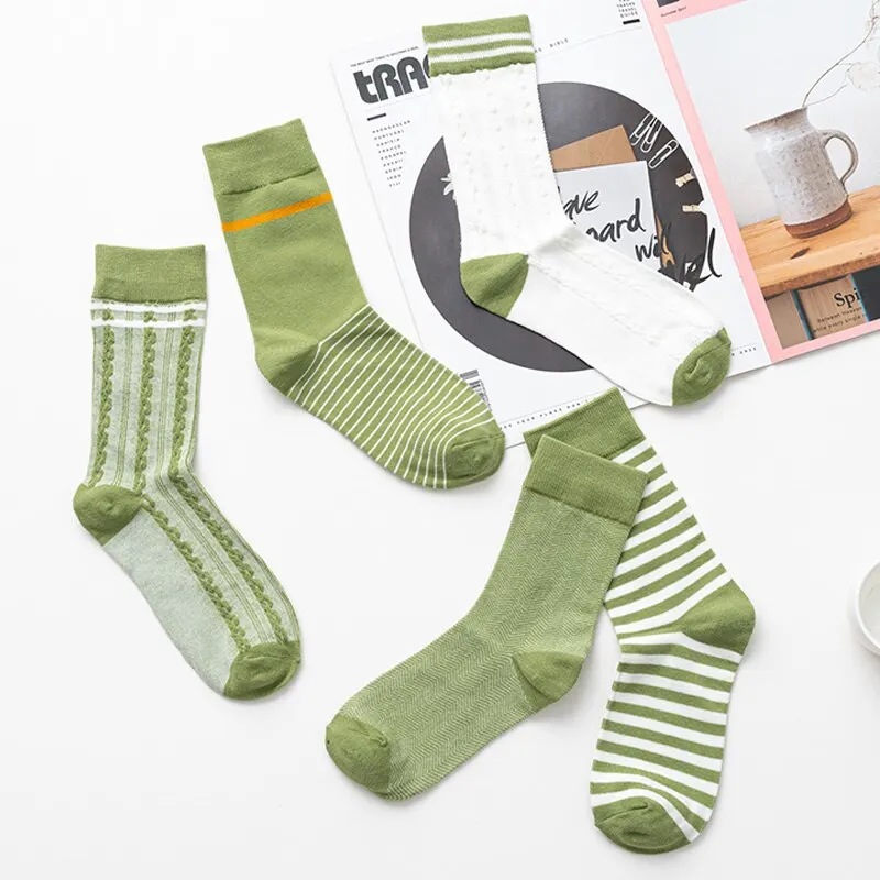 

[3 Pairs] Autumn Women Socks Cotton Avocado Green Socks Streetwear Fashion High Quality Spring Female Crew Socks