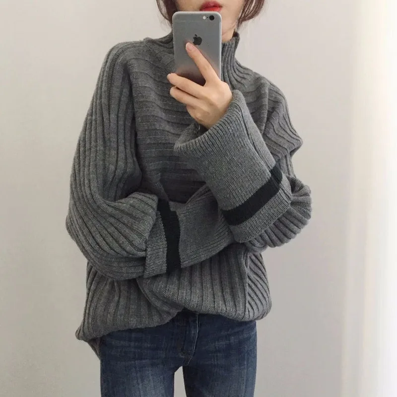 Harajuku корейский Повседневный милый Водолазка с длинным рукавом вязаный пуловер