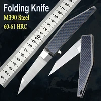 luokesi folding knife m390 blade carbon fiber handle edc tools outdoor camping climbing knives tactical defense fruit knife