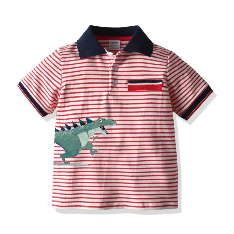 

Summer Baby Boys Cartoon Striped Polo Shirt Breathable Short Sleeve T-shirt Kid Boys Tops For Children