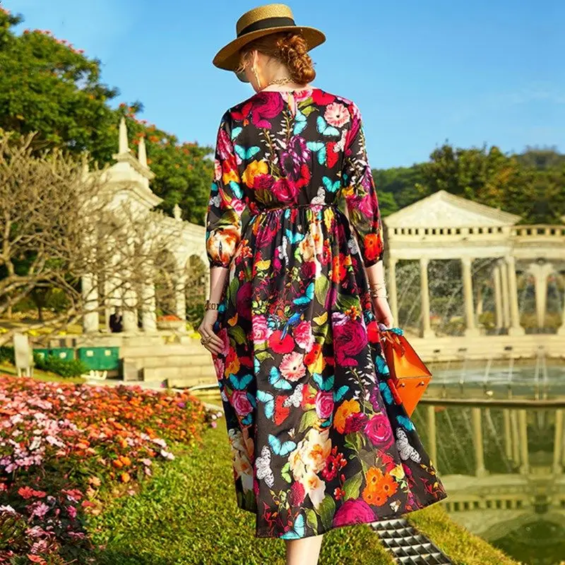 

Real Silk Dress Women's New Summer 2021 Mulberry Silk Loose A-line Print Dress