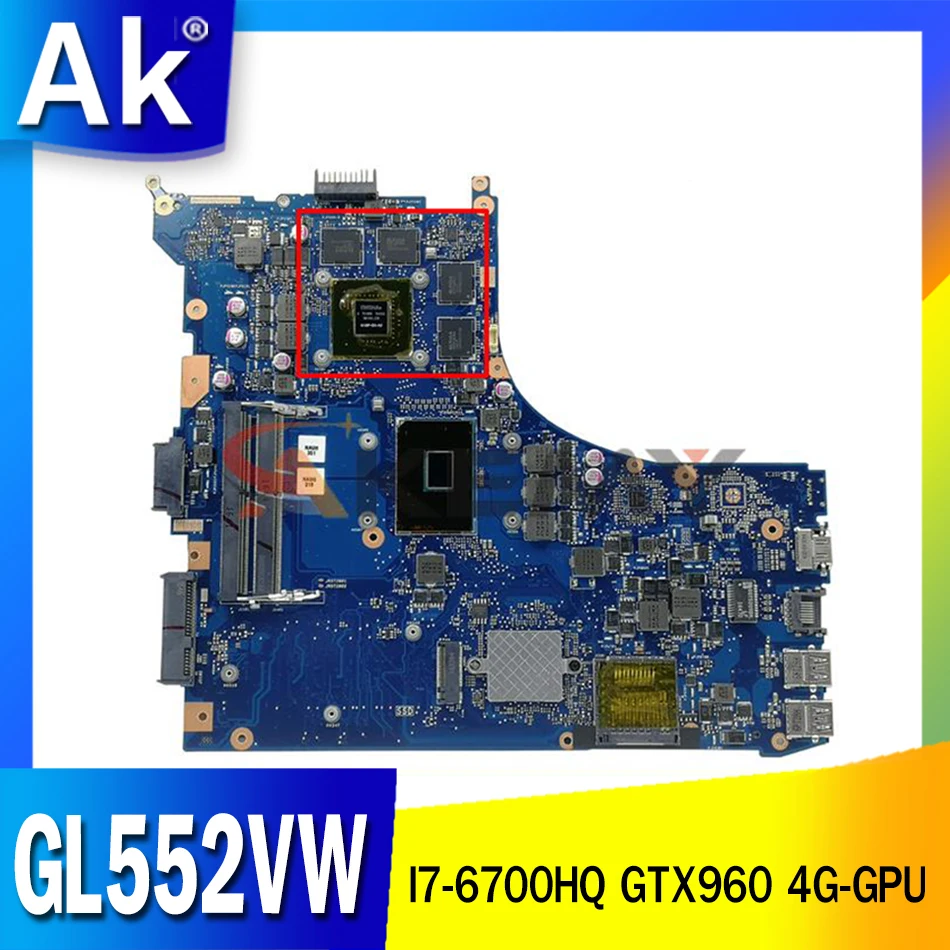 

Материнская плата GL552VW REV: 2,0 для ноутбука Asus GL552VW ZX50V GL552VX, материнская плата с процессором I7-6700HQ GTX960 4G-GPU 100%, полностью протестирована