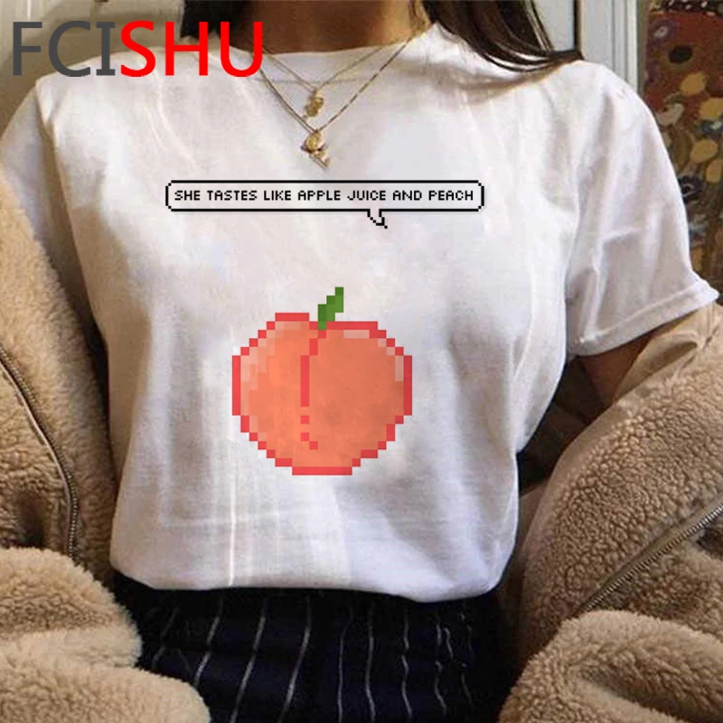 Kawaii персик эстетическое Женская забавная футболка с персонажами из мультфильмов