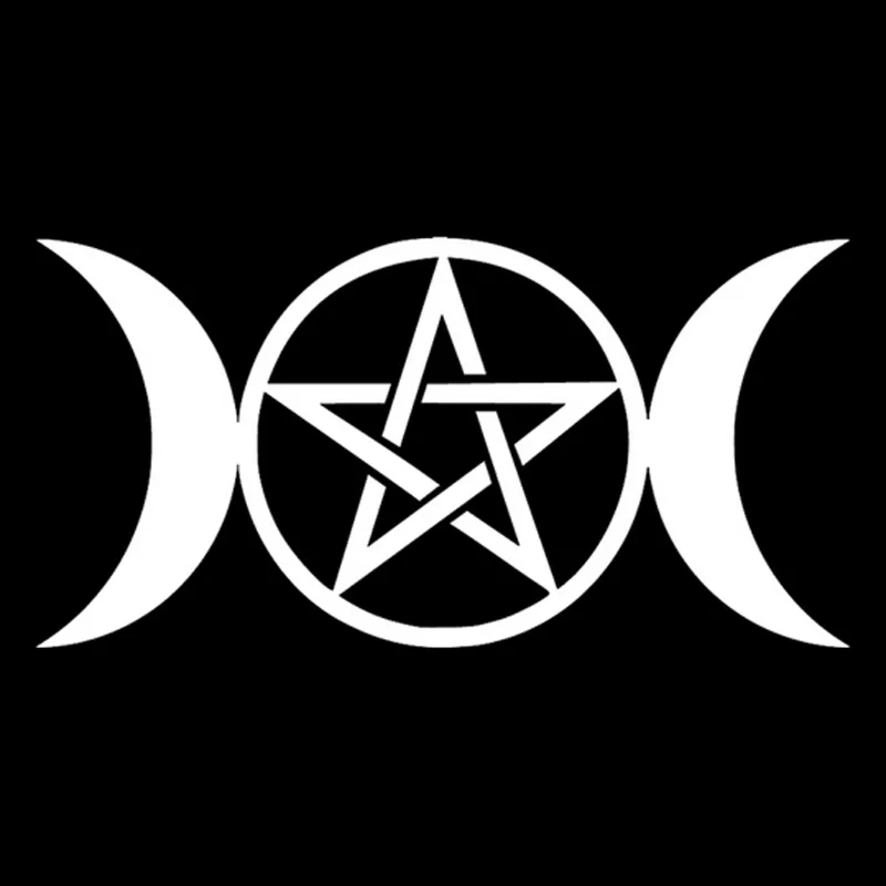 

14cm Cartoon Car Sticker Triple Moon Goddess Wicca Pentacle Accessories Reflective Vinyl Decal Black/Silver