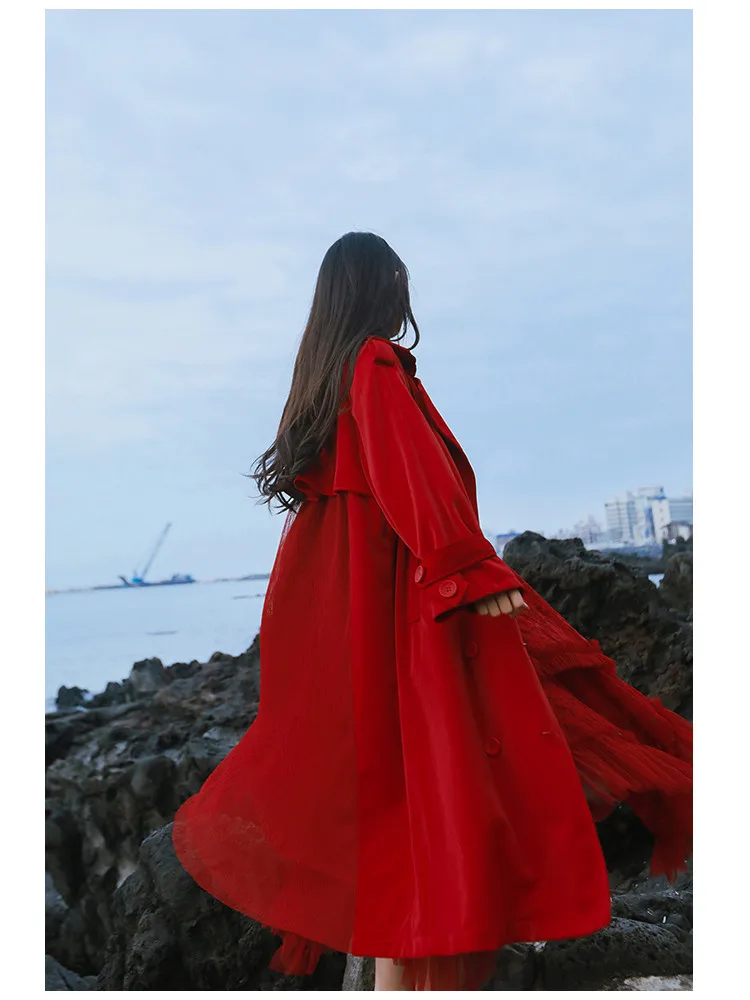 Женские abrigos mujer invierno осенние винтажные повседневные свободные красные Женское пальто с поясом cortaviento mujer ветровка ropa mujer