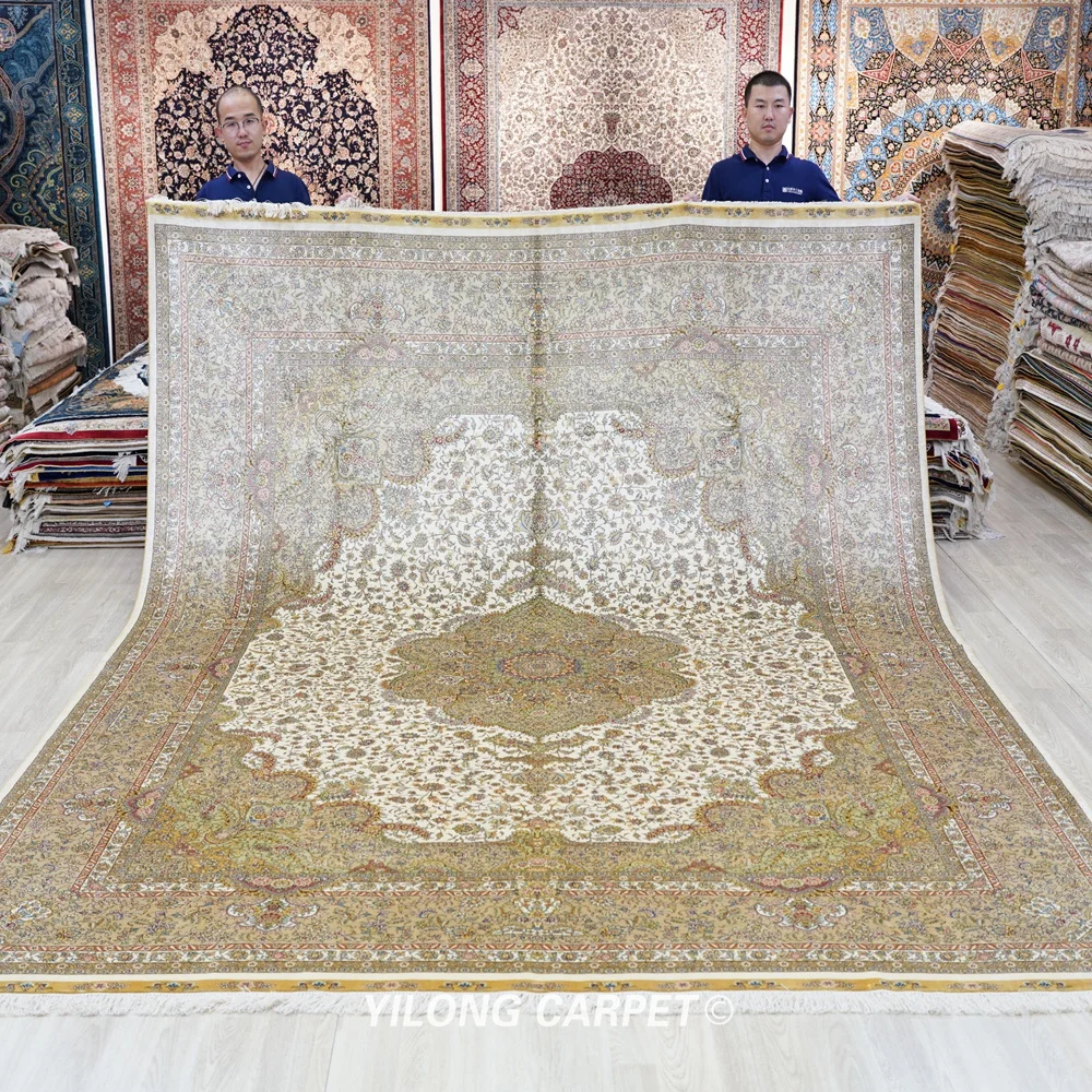 Большой элегантный персидский шелковый ковер ручной работы для комнаты 9'x12