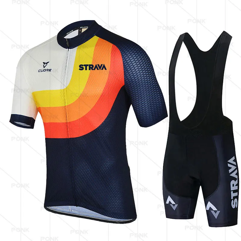 

2021 STRAVA Cycling Clothing Short sleeve set Quick Dry MTB bike shorts suit Men Bicycle clothing summer Cycling Jersey sets