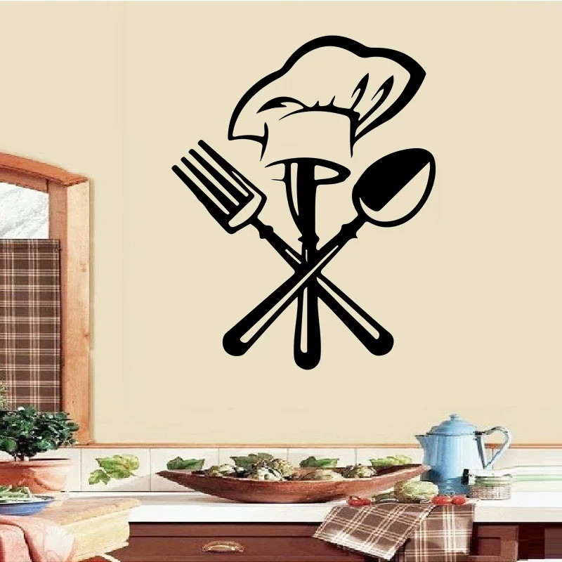 

Creative Cutlery knife fork chef hat Wall Stickesr for Kitchen restaurant decoration Mural Decals wallpaper home decor stickers