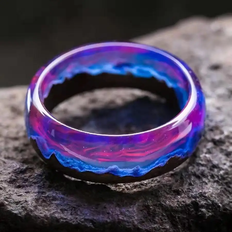 

2021 New Epoxy Jewelry Resin and Wood Creative Couple Gift Dried Flower Fashion Romantic Ring Kольца