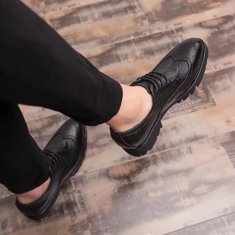 Мужские туфли на скрытом высоком каблуке 8/10 см Костюмные оксфорды Мужская