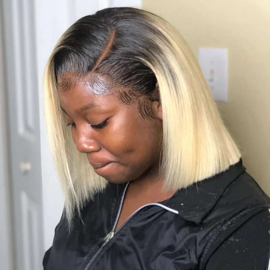 Короткие прямые парики T1B613 боб бразильские кружевные передние человеческие