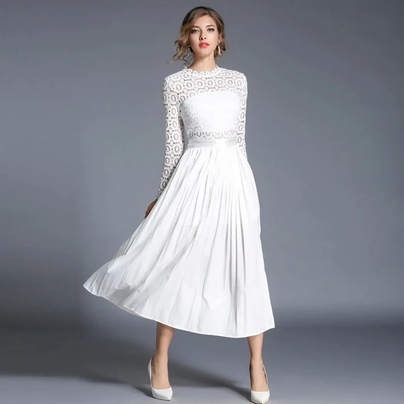 Горячая плиссированный кружевный длинной юбкой из сетчатого материала женские