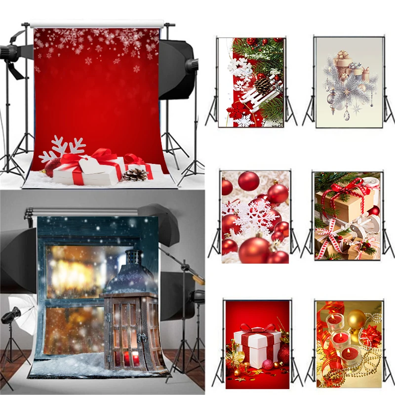

Nitree Window Lantern Candle Christmas Balls Snowflake Pine Gift Red Backdrop Photography Background Photo Studio Props Vinyl