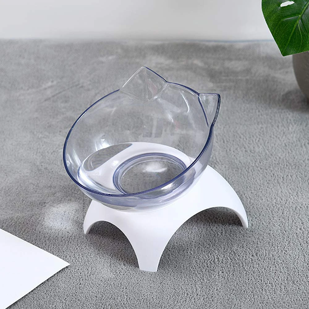 

Pet Products Cats Dogs Bowls Non-slip Tilt Protective Neck Bowl Food Container With Stand Single Transparent Bowl Feeder