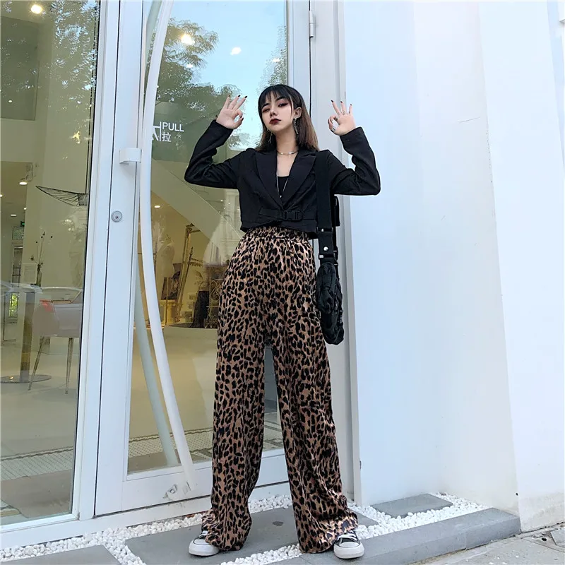 

GOOHOJIO Straight Loose Casual Solid Wide Leg Trousers Streetwear Leopard Full-Length Hot Selling Chic Loose High Quality Pants