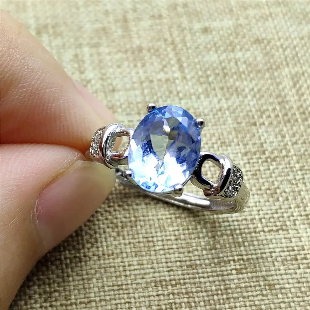 Женское кольцо с натуральным синим топазом регулируемое Размер 9x7 мм ограненный