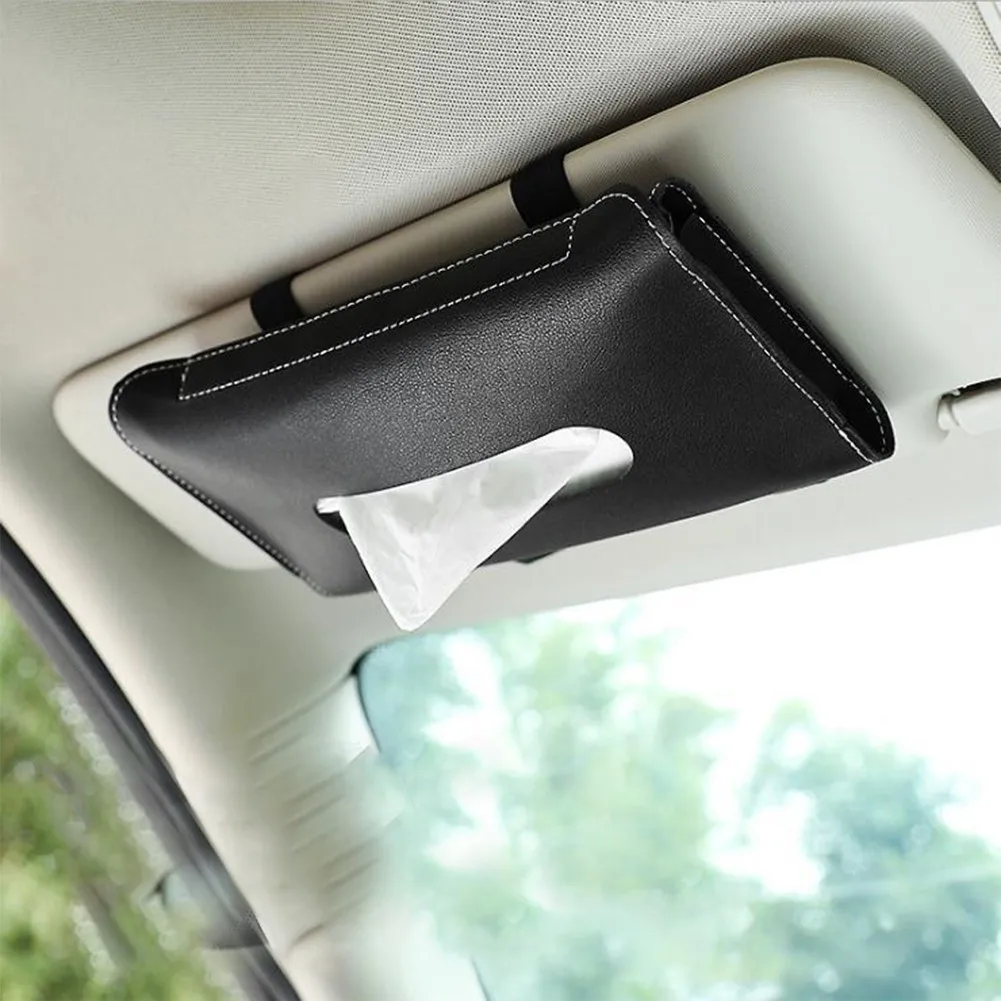 

1pcs Tissue Organizer Box Universal Car Sun Visor Leather Tissue Organizer Box Holder Interior Storage Decoration 23.5*13.0CM