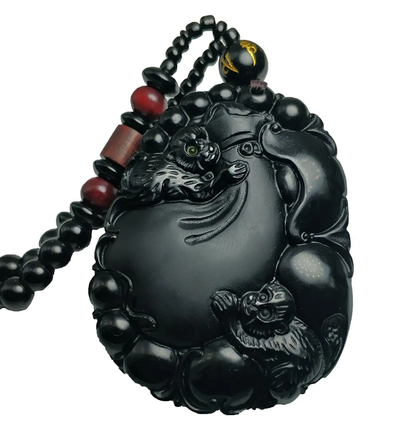 LETSFUN Fine Jewelry Clin-kk Hand Carved Natural Obsidian Frosted Monkey Money Bag Peach Pendant Necklace Free Shipping | Украшения и