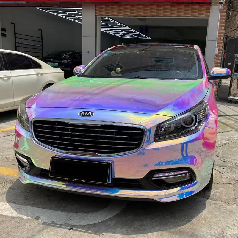 Holographic Opal White Chrome Vinyl Sheet Self Adhesive Vehicle Car Wrap Foil Sticker Air-Release