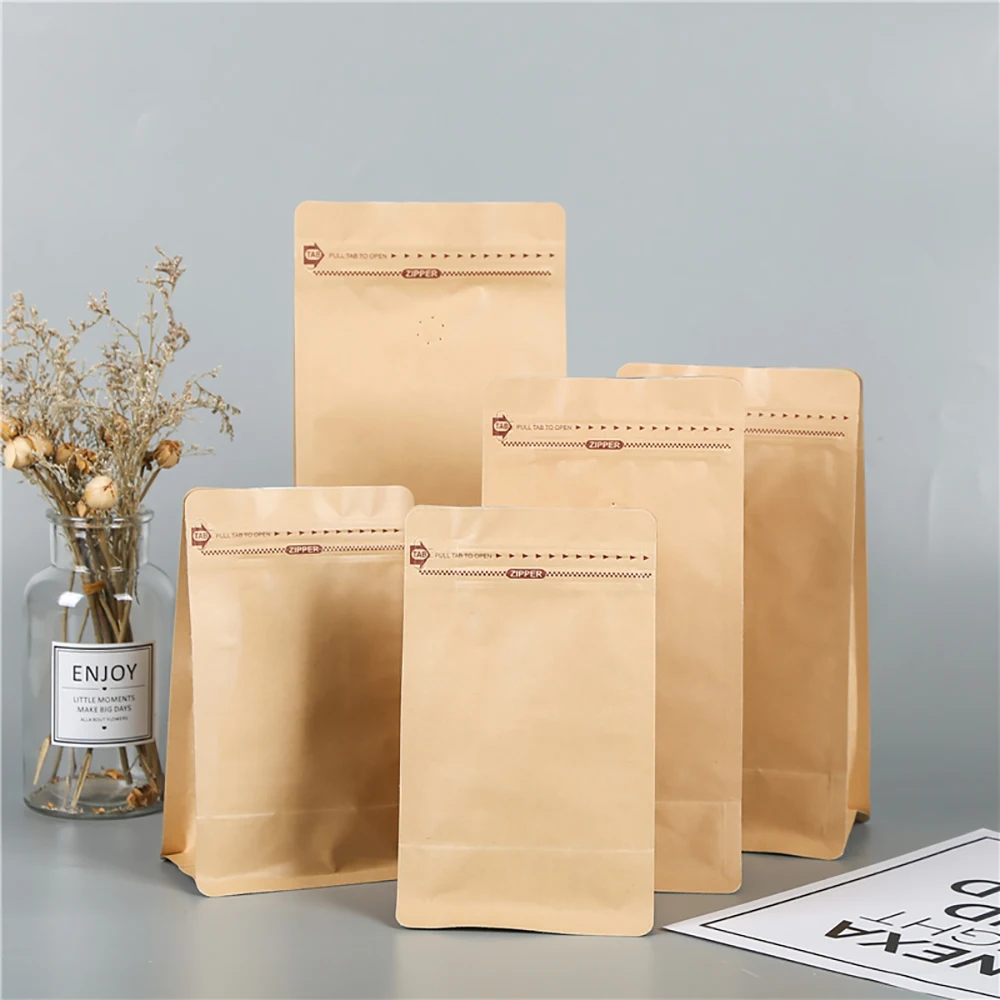 

50PCS Custom Printed 500g Flat Block Bottom Kraft Coffee Bag With Valve