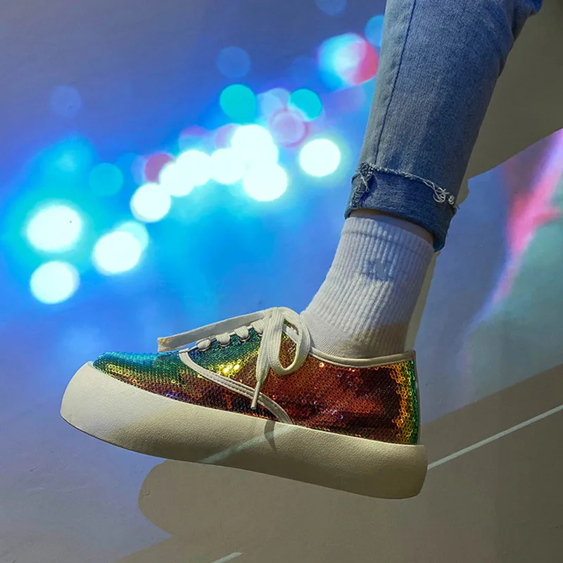 

Glitter Shoes Round Toe Espadrilles For Women Modis Female Footwear Casual Sneaker 2021 Summer Dress New Breathable Retro Small