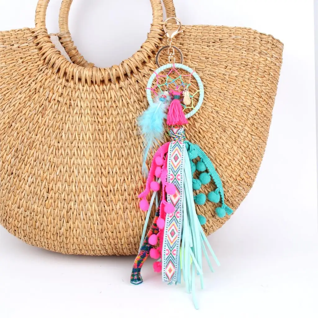 1 шт. винтажный Ловец снов разноцветный длинный брелок с Кистями Boho кожаный женский кошелек сумочка бижутерия для декорирования E2751-E2753