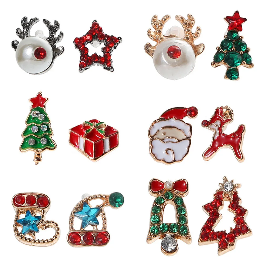 Серьги гвоздики в рождественском стиле милый Санта Клаус снеговик яркие