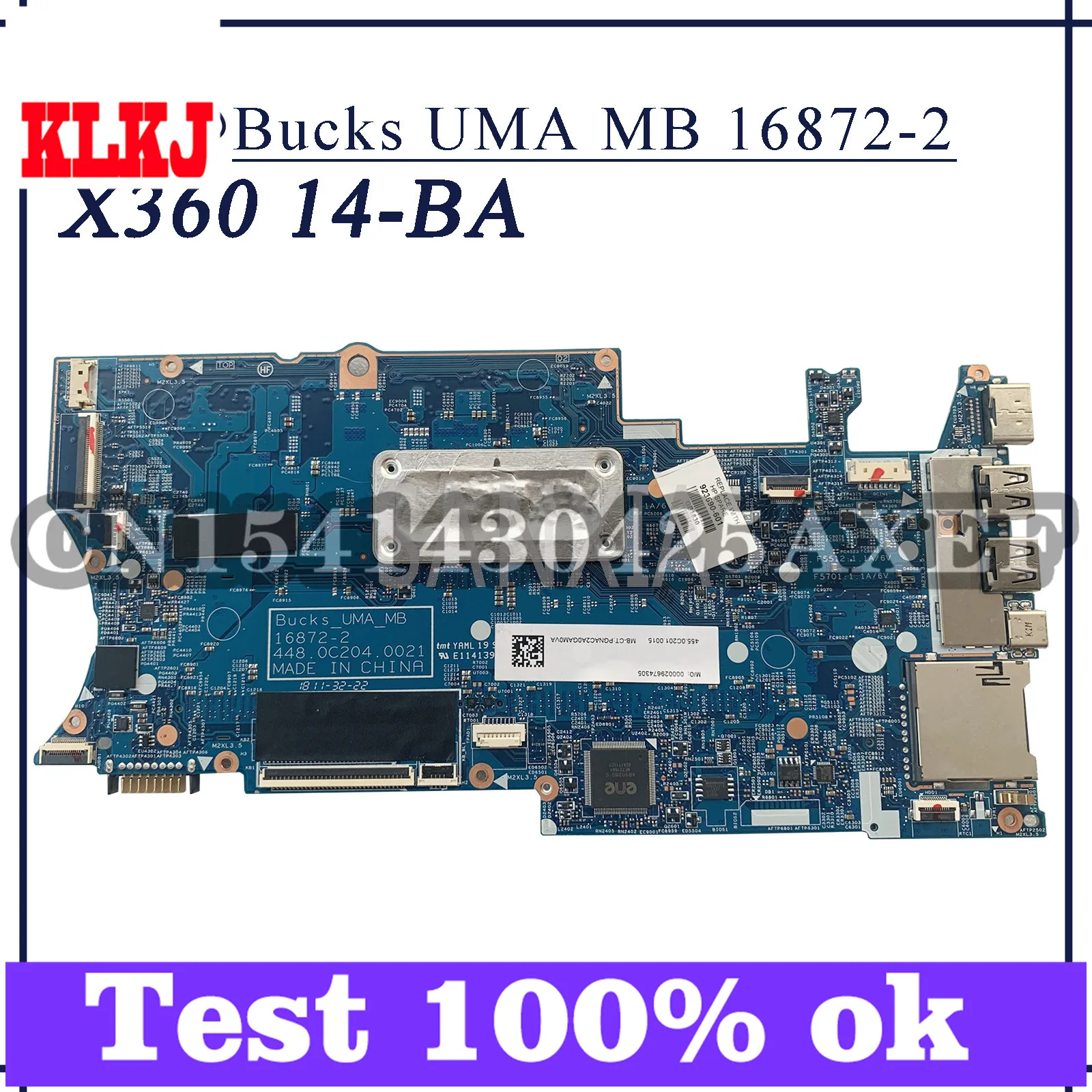

KEFU 16872-2 Laptop motherboard for HP PAVILION X360 14-BA original mainboard I7-7500U CPU 923690-601 923690-001
