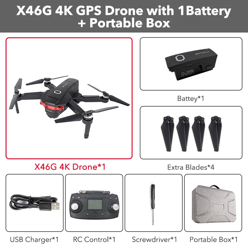 X46G-4K 5G wifi FPV gps с 4K широкоугольной двойной камерой бесщеточный складной Радиоуправляемый Дрон Квадрокоптер RTF - Цвет: 1 Battery With Box