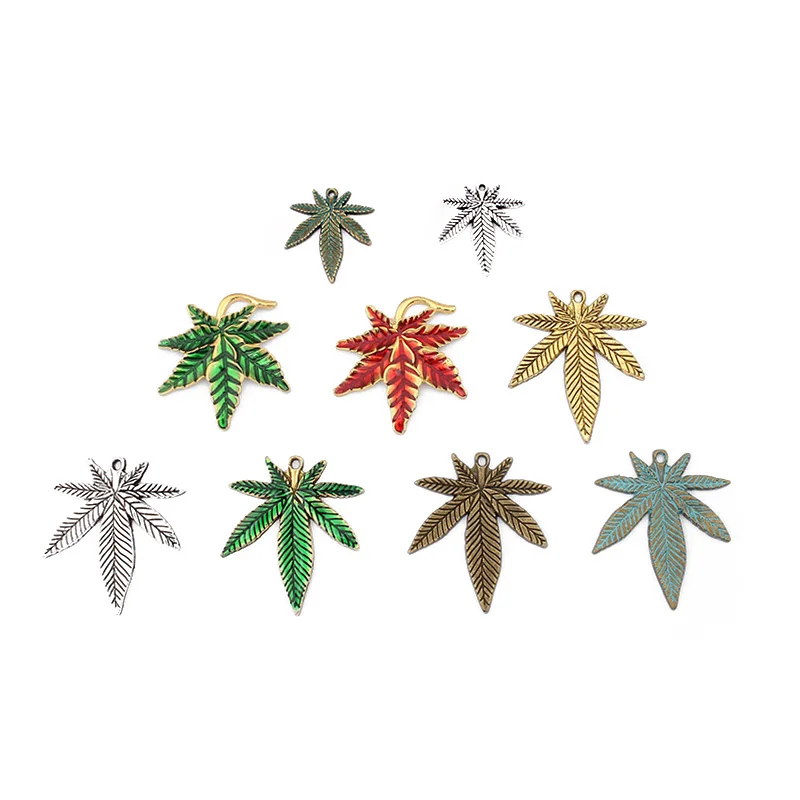 

10pcs Multi-colors Maple Leaf Pendants Charm Hemp Weed Leaf For DIY Necklace Earing Jewelry Making Crafts