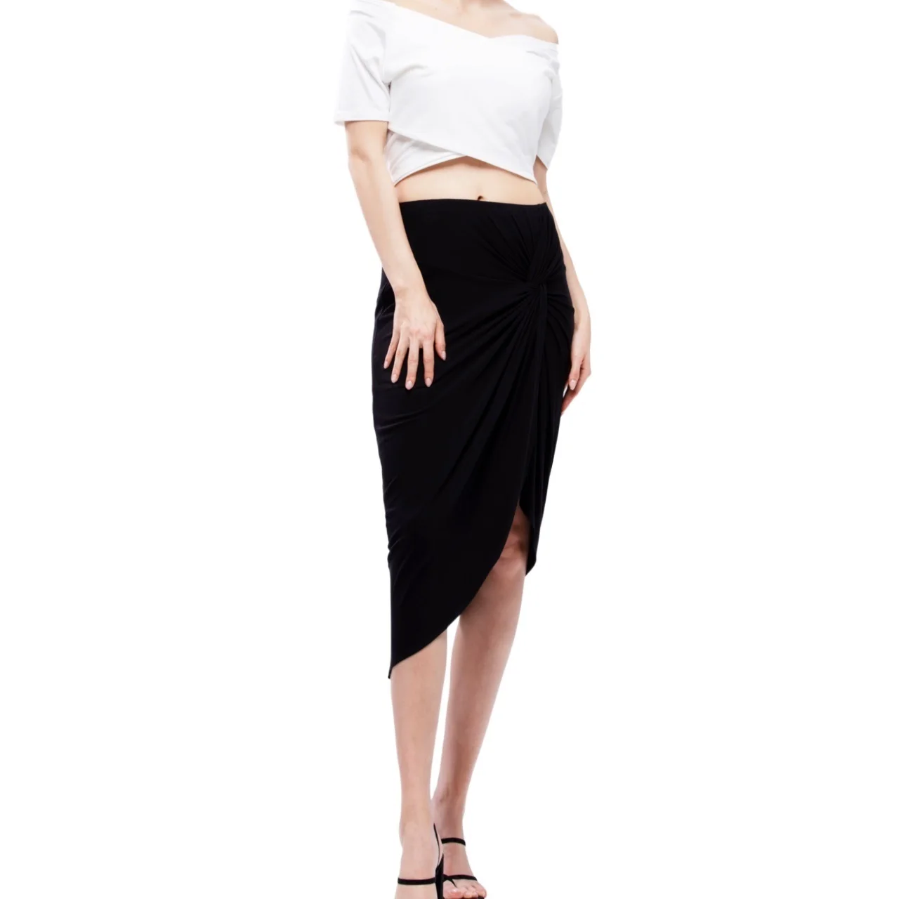

2021NEW 2021 Women Summer Casual Elegant High Waist Striped Ladies Midi Knit Wrap Midi Skirts