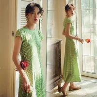 the french green restoring ancient ways small broken flower backless dress female in new long summer holiday dresses