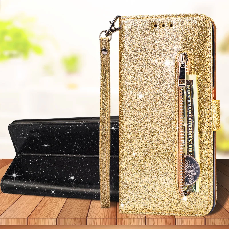 

Роскошный Модный Блестящий бумажник на молнии для Xiaomi Mi 9 Exploer Se A3 Lite CC9 CC9e, кожаный флип-чехол с отделениями для карт и подставкой