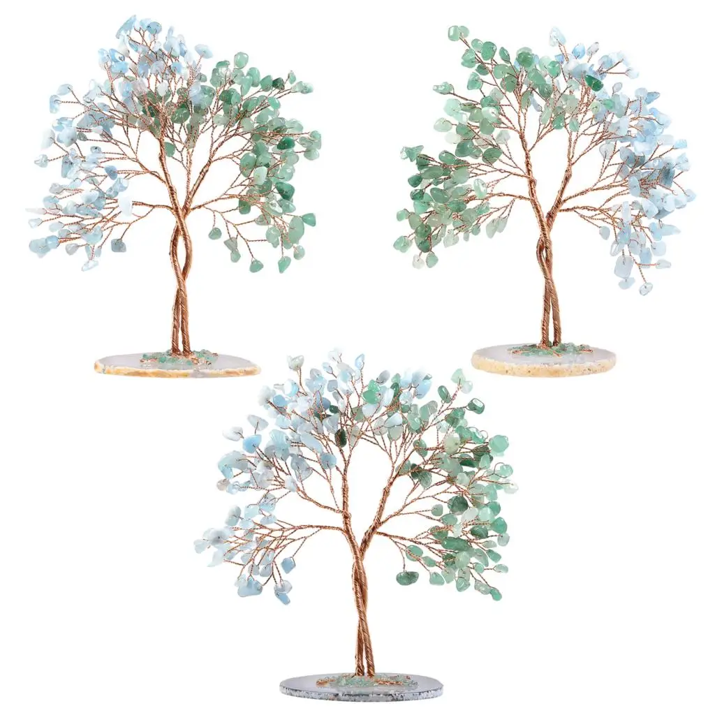 Natural Crystal Quartz Gravel Chip Minerals Reiki Money Tree With Slices Agate Base For Luck Wealth Room Decor Home Ornaments
