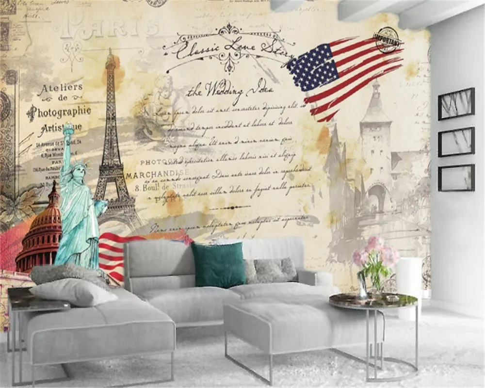 

Custom Any Size 3d Wallpaper Simple Retro European Tower Statue Custom HD Silk American Vintage Wallpaper