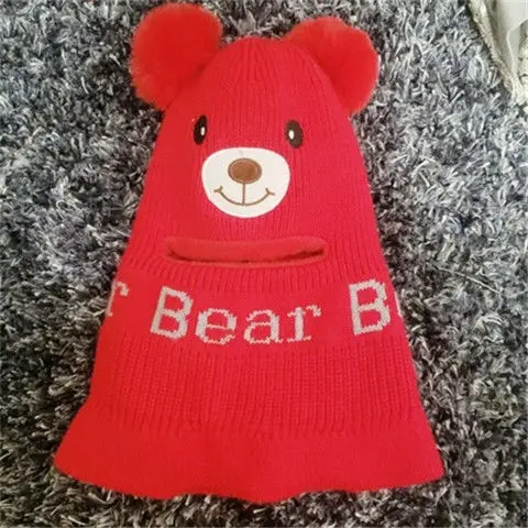 Шапка-бини с мультяшным медведем для мальчиков и девочек зимняя теплая вязаная