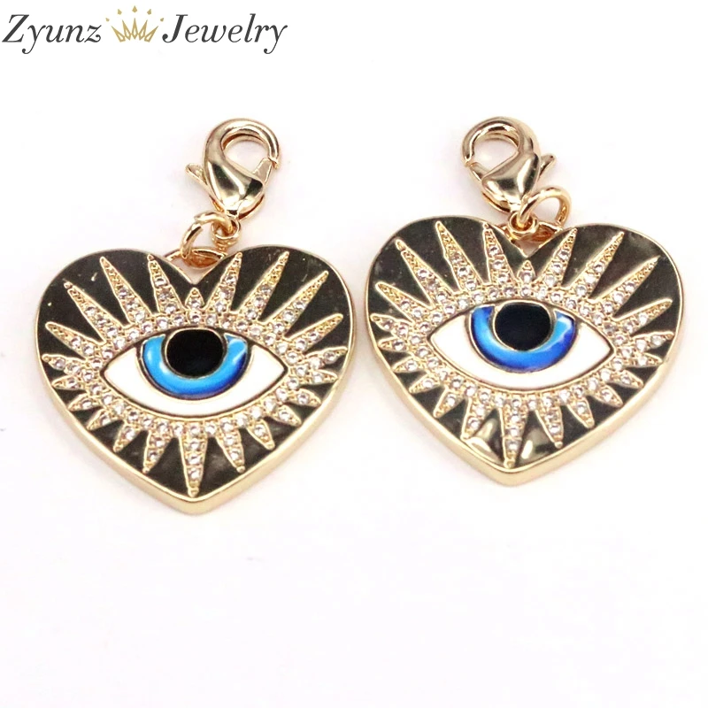 

5PCS, CZ Micro Pave Enamel Eye On Heart Shape Pendant/Charm,Cubic Zirconia Dangle Pendant, Necklace Bracelet Charm Pendant